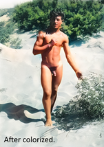 Gay male figure nudist walking in the sand colorized vintage art photograph - $6.95+