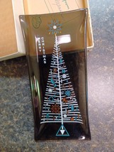 Houze Art Vintage MCM Christmas Tree Smoked Glass Trinket Tray Original Box - $29.69