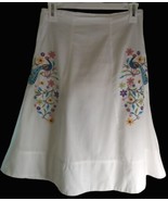 OUT EMBROIDERED PEACOCKS SKIRT FLORAL ZIP SIDE COTTON LINED WHITE SZ S  - £10.12 GBP