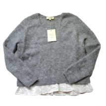 NWT La Maille Sezane Alfred Jumper in Gray Mohair Eyelet Trim Sweater L - £101.68 GBP