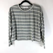 Lush Womens Sweater Lightweight Crew Neck Striped Cropped Knit Gray Size M - £11.61 GBP