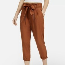 Indigo Reign Paper Bag Waist Pants Large Womens Pleated Cuffed Brown Hig... - £12.44 GBP
