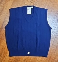 Vintage London Fog Mens V-Neck Sweater Vest 2XL Big Navy Blue  New With ... - $29.83