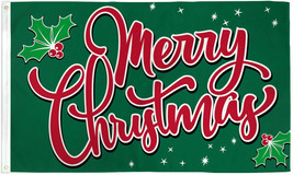 Merry Christmas Green Holly Holiday Season Winter 3X5 Flag Rough Tex® 68D Nylon - £14.76 GBP