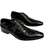 Omde Black Snakeskin Effect Buckle Monk Dress shoes men&#39;s size 9.5 / 43 - $70.67