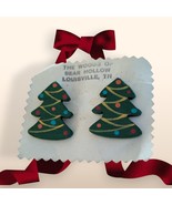 Vintage Wooden Earrings Hand Painted Pierced Slide On Grip Christmas Tre... - €9,75 EUR