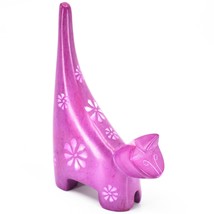 Vaneal Group Hand Carved Kisii Soapstone Fuchsia Tail Up Cat 4.5&quot; Figure - £12.73 GBP