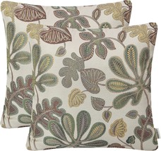 Set Of 2 Jacquard Tropical Leaf Pattern Throw Pillow Covers, Green Cream - £29.31 GBP