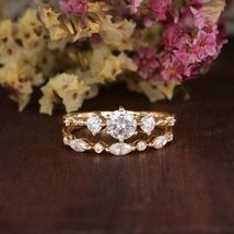 Antique Simulated Diamond Bridal Set Engagement Ring 14K Rose gold fn - £56.78 GBP