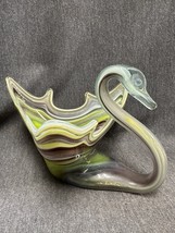 Vintage Art Glass Swan Large Hand Blown Sooner Style Centerpiece Greens ... - $51.43