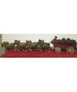 Vintage Cast Iron Clydesdale Metal Horse Drawn Beer Wagon Two Drivers &amp; ... - £114.56 GBP