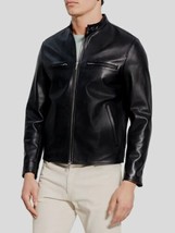 Handmade Stylish Black Genuine Lambskin Leather Men&#39;s Jacket Biker Motorcycle - £83.80 GBP
