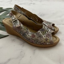 Spring Step Wedge Sandals Size 39 Purple Silver Perforated Leather Sling... - £35.19 GBP