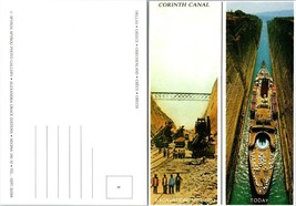 Greece Hellas Corinth Canal Excavation Past &amp; Present Ship Vintage Postcard - £7.34 GBP