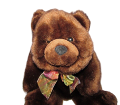 plush brown sitting chubby bear SKM international colorful neck bow tie 10&quot; - £7.76 GBP
