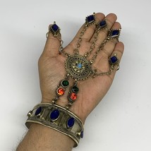 82.2g, 7.25&quot; Tribal Turkmen Lapis Inlay 5 Finger Cuff Bracelet @Afghanistan, B13 - £15.96 GBP