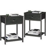 Furologee Nightstands Set Of 2, Industrial End Table With Fabric, Black Oak - $64.97