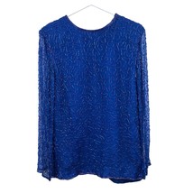 Vintage Sweelo Blouse Womens S (6-8) Used Blue Sequined Silk - £22.86 GBP