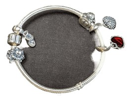 Pandora Sterling Charm Bracelet with 5 charms 7.25&quot; - £119.20 GBP