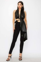 Women&#39;s Faux Leather Top Pants Set - £37.42 GBP