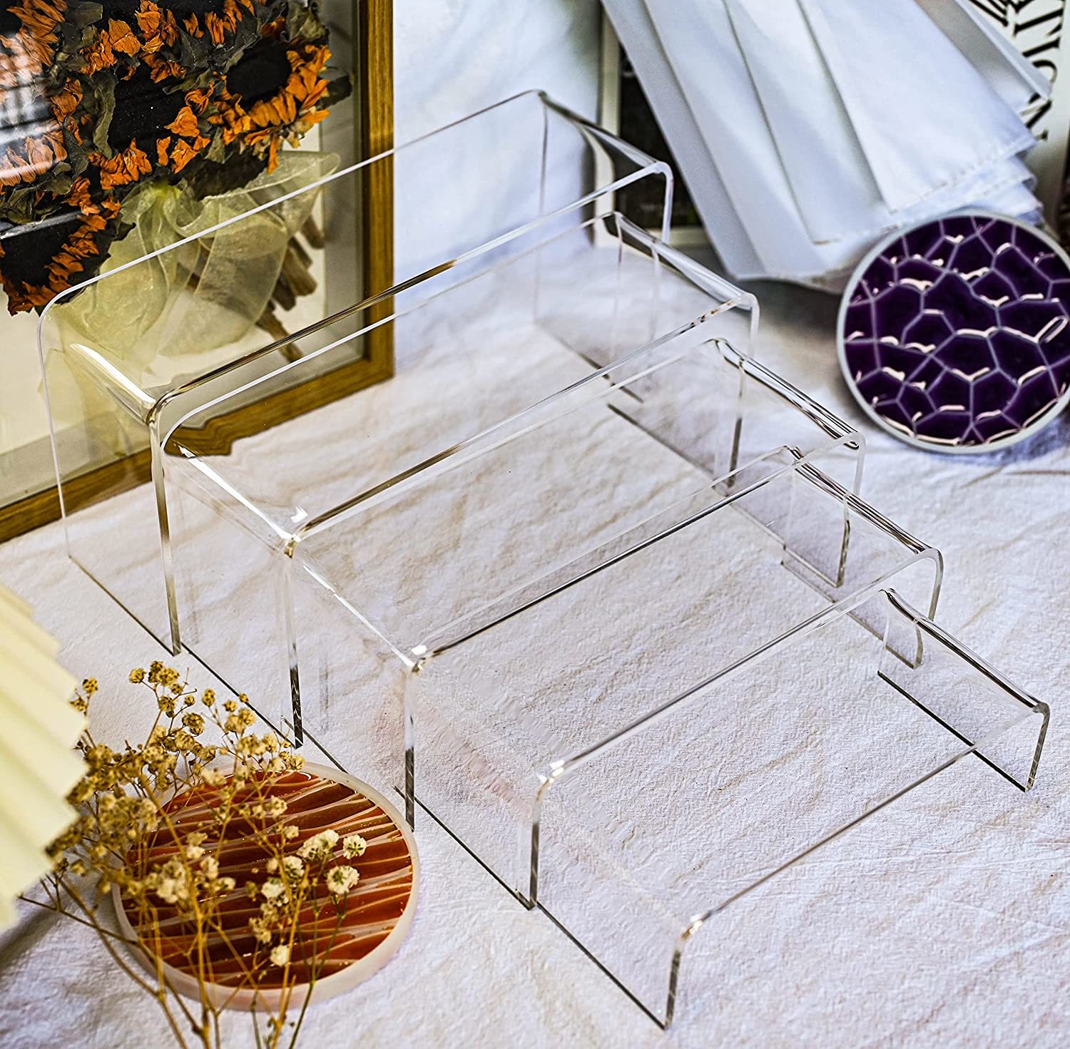 10 Pack Of 2 Sets Of Clear Acrylic Display Stands In 5 Sizes, Showcase ...
