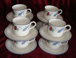 LENOX POPPIES ON BLUE COFFEE CUP SAUCER SETS 8 FOR THE BLUE - $60.10
