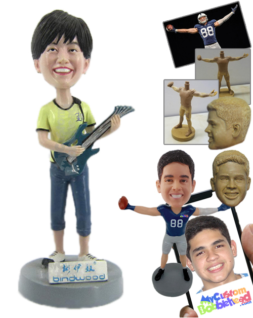 Primary image for Personalized Bobblehead Female Guitarist Wearing A T-Shirt And Jeans - Musicians