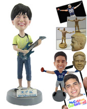 Personalized Bobblehead Female Guitarist Wearing A T-Shirt And Jeans - Musicians - £72.74 GBP