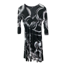 Twenty One Womens A Line Dress Black White Midi Abstract Surplice 3/4 Sleeve M - £13.68 GBP