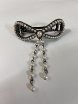 Vintage Faux Pearl Beaded Bow Hair Barrette Hair Accessory Dangle Lovely! - £19.17 GBP