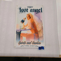 Lost guardian angel pinup girl smokes whiskey steel metal sign - £69.58 GBP