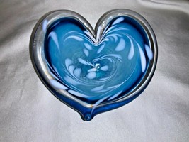 Glass Eye Studio Affection Aqua Heart Paperweight Trinket Dish 734-2 - $42.00