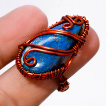 Sodalite Gemstone Wire Wrapped Handcrafted Copper Gift Jewelry Ring 6.75&quot; SA 715 - £3.98 GBP