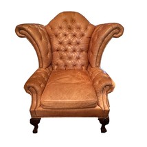 Vintage Leather Tufted Wing Back Chair Old Hickory Tannery Camel Back - $2,504.50