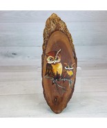 Vintage Hand Painted Owls 10 x 3&quot; Raw Wood Tree Slice w Bark Rustic Wall... - £22.46 GBP