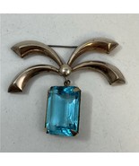 Mid Century Vermeil &amp; Sterling Silver Blue Glass Emerald Jewel Ribbon Bo... - $37.57
