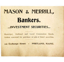 1906 Mason &amp; Merrill Railroad Bankers Advertisement Portland Maine Banki... - $374.91 MXN
