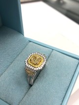 GIA 1.83Ct Light Yellow Radiant Diamond Engagement Ring 18k Gold - £4,350.89 GBP