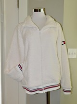 Tommy Hilfiger Sz L Sherpa Bomber Jacket Iconic Varsity Stripe Fleece Co... - £19.11 GBP