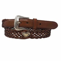 Fossil Leather Braided Belt Womens Medium 32&quot;  Silver Heart Concho Western Rodeo - £18.13 GBP