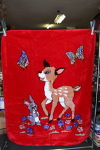 Baby Size Blanket Bedspread With A Picture Of A Deer Rabbit Butterflies Red - £19.96 GBP