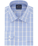 NWT  Eagle Men&#39;s Large Blue/Taupe Check Stretch Collar Dress Shirt - $23.71