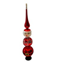 Vintage Blown Glass Red Santa Christmas Tree Topper Finial 15 7/8 Inch Glittered - £21.83 GBP