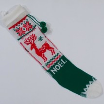 Vintage Noel Reindeer Knit Long Christmas Stocking Holiday Decor - £15.50 GBP