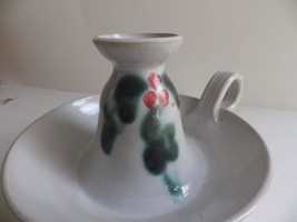 Phil Morgan Seagrove North Carolina Pottery Candle Holder Chamberstick Holly &#39;93 - £15.56 GBP