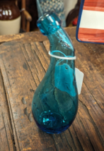 Early Antique Hand Blown Teal Blue Apothecary Bottle Unique Curved Neck -1 - £31.76 GBP
