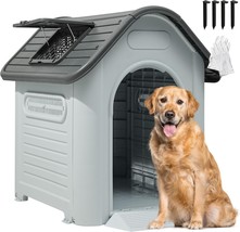 39.4&#39;&#39; Large Dog House Outdoor Plastic Doghouse Water Resistant Pet House With A - £90.20 GBP