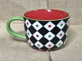 Pier 1 Harlequin Coffee Mug Cup Whimsical Christmas Argyle Diamonds Dots... - $14.85