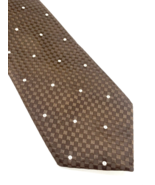Wembley Tie Vtg 70s Brown Textured White Polka Dot on Checkerboard Pattern - $35.63 CAD