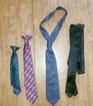 4 Mixed Pattern Youth Ties (2 Clip-on) Polyester Clean Great Shape Docke... - $8.90